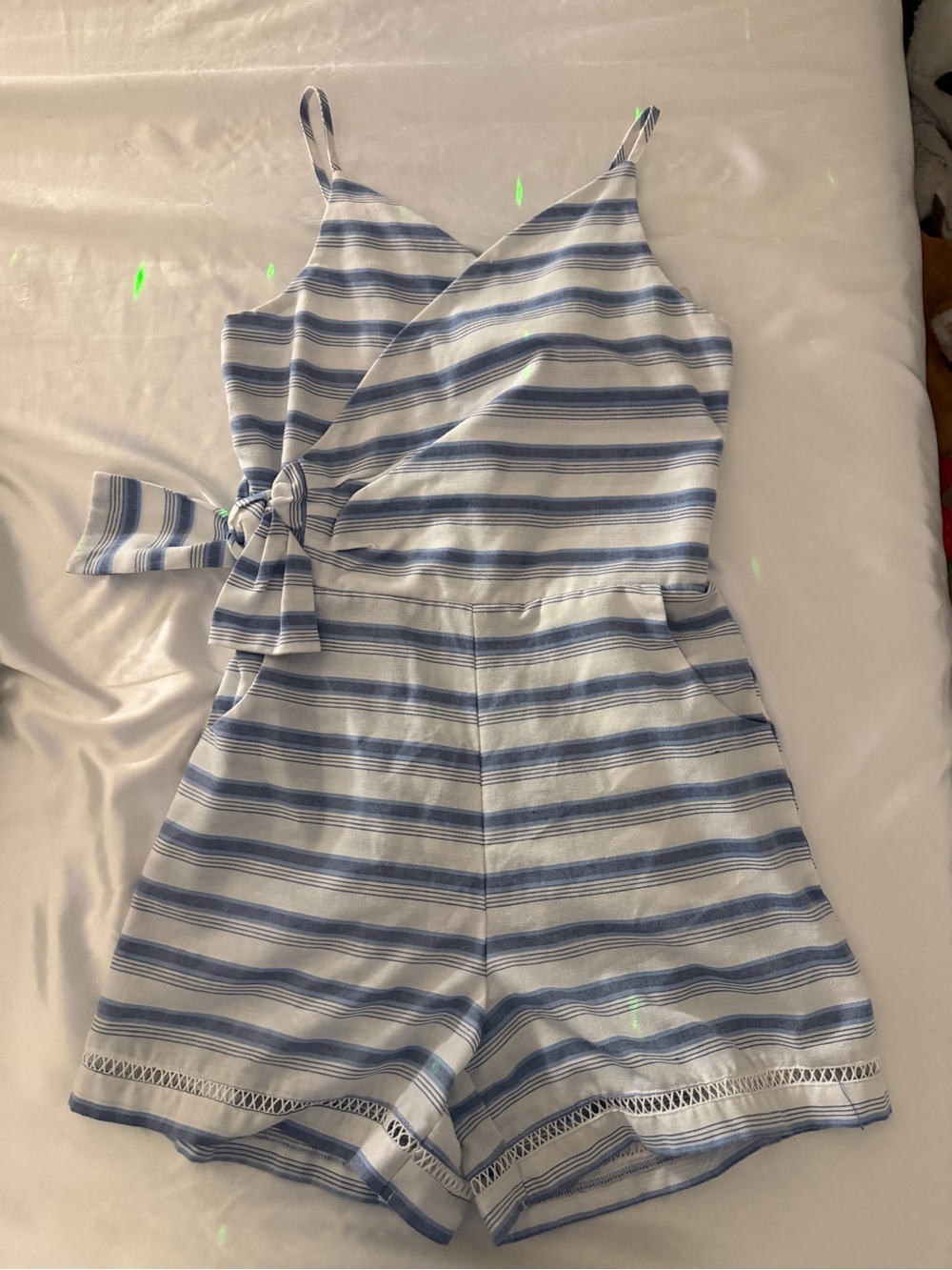Habitual Blue and White Striped Girls Romper with Tie Waist